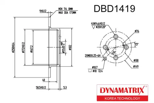 Тормозной диск DYNAMAX DBD1419 полный , задняя ось