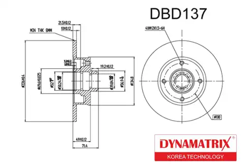 Тормозной диск DYNAMAX DBD137 полный , задняя ось