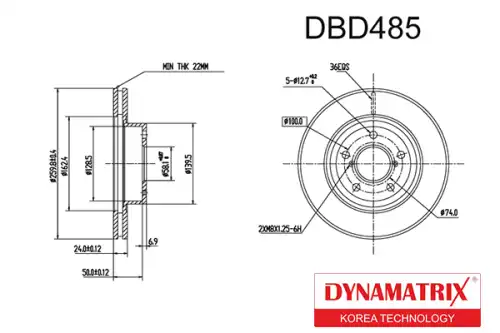 Тормозной диск DYNAMAX DBD485 вентилируемый , передняя ось