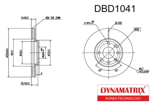 Тормозной диск DYNAMAX DBD1041 вентилируемый , передняя ось