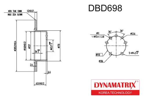 Тормозной диск DYNAMAX DBD698 полный , задняя ось