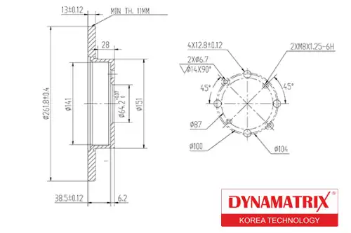 Тормозной диск DYNAMAX DBD872 полный , передняя ось
