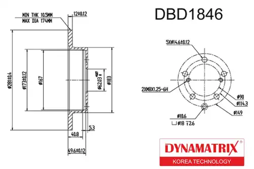 Тормозной диск DYNAMAX DBD1846 полный , задняя ось