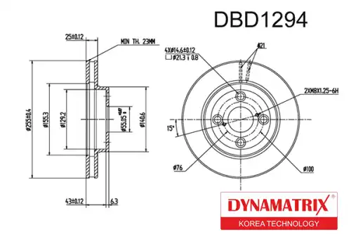 Тормозной диск DYNAMAX DBD1294 вентилируемый , передняя ось