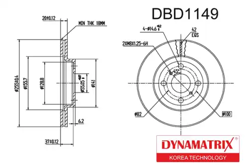 Тормозной диск DYNAMAX DBD1149 вентилируемый , передняя ось