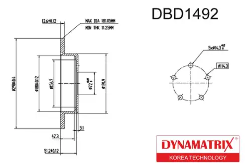 Тормозной диск DYNAMAX DBD1492 полный , задняя ось