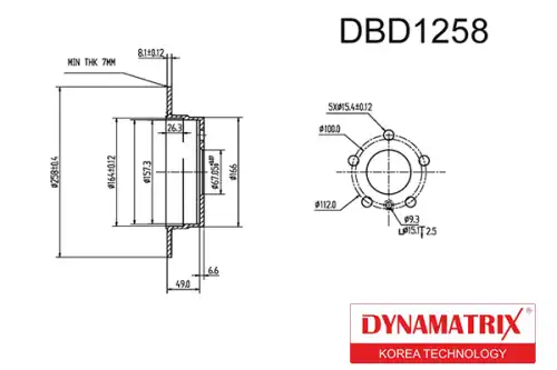 Тормозной диск DYNAMAX DBD1258 полный , задняя ось