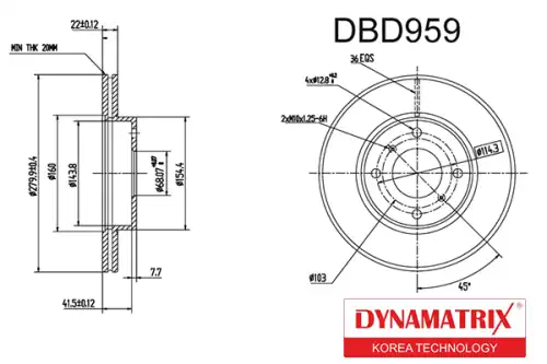 Тормозной диск DYNAMAX DBD959 вентилируемый , передняя ось