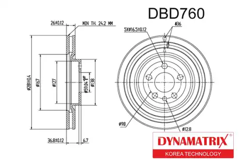 Тормозной диск DYNAMAX DBD760 вентилируемый , передняя ось