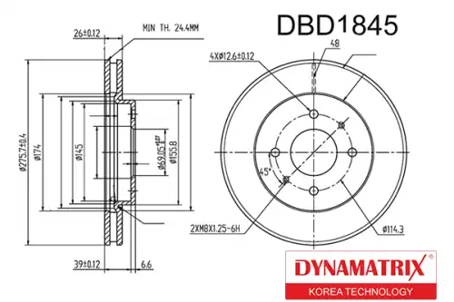 Тормозной диск DYNAMAX DBD1845 вентилируемый , передняя ось