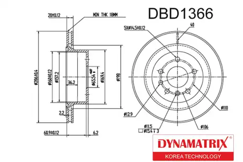 Тормозной диск DYNAMAX DBD1366 вентилируемый , задняя ось