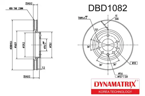Тормозной диск DYNAMAX DBD1082 вентилируемый , передняя ось