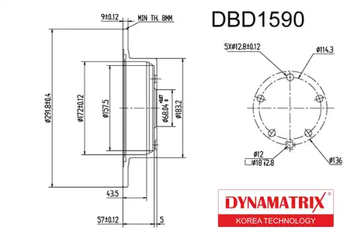 Тормозной диск DYNAMAX DBD1590 полный , задняя ось