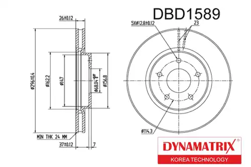 Тормозной диск DYNAMAX DBD1589 вентилируемый , передняя ось