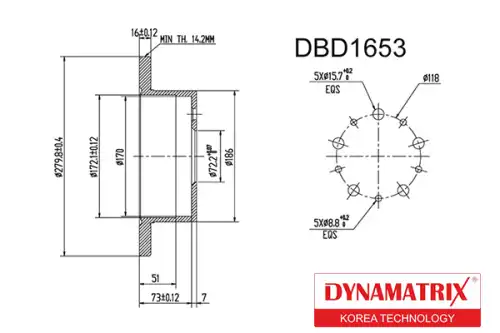 Тормозной диск DYNAMAX DBD1653 полный , задняя ось