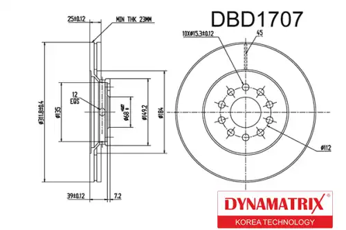 Тормозной диск DYNAMAX DBD1707 вентилируемый , передняя ось