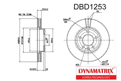 Тормозной диск DYNAMAX DBD1253 вентилируемый , передняя ось