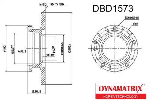 Тормозной диск DYNAMAX DBD1573 полный , задняя ось