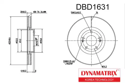 Тормозной диск DYNAMAX DBD1631 вентилируемый , передняя ось