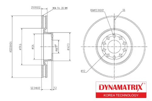 Тормозной диск DYNAMAX DBD1150 вентилируемый , передняя ось