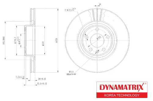 Тормозной диск DYNAMAX DBD1277 вентилируемый , передняя ось