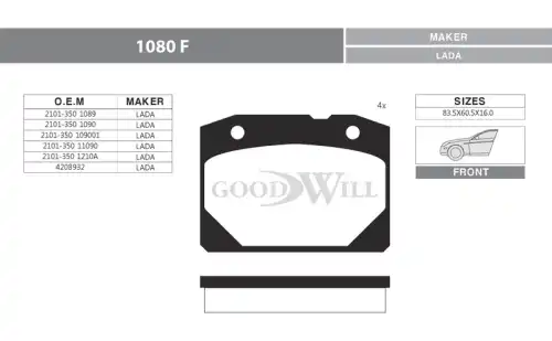 Тормозные колодки дисковые GOODWILL 1080F