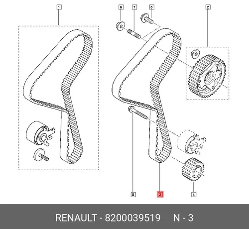 ремень ГРМ Ren 8200039519 RENAULT