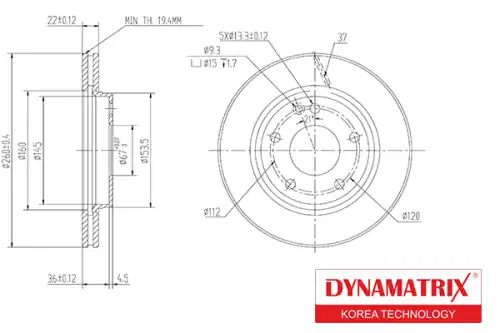 Тормозной диск DYNAMAX DBD1035 вентилируемый , передняя ось