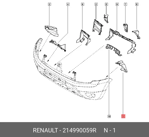 кронштейн бампера передний левый Renault Duster 09) 214990059R