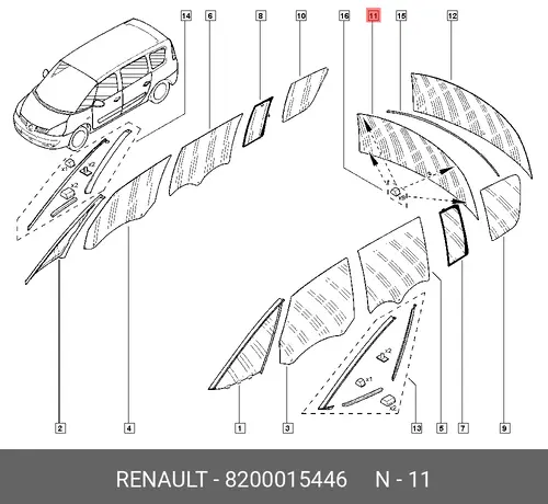 СТЕКЛО ЗАДНЕЕ 8200015446 RENAULT