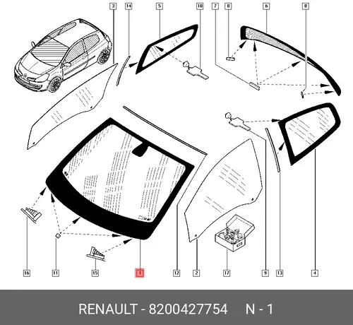 СТЕКЛО ЛОБОВОЕ 8200427754 RENAULT