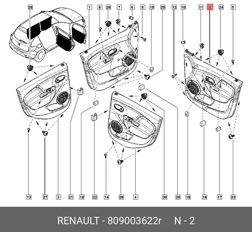 ОБШИВКА ДВЕРИ ПЕР ПРАВ 809003622R RENAULT