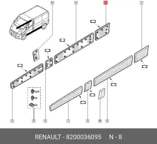  МОЛДИНГ БОКОВИНЫ ПРАВ. 8200036095 RENAULT