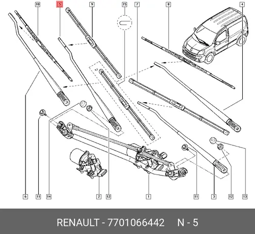 ПОВОДОК СТЕКЛООЧИСТИТЕЛЯ ПРАВ. 7701066442 RENAULT