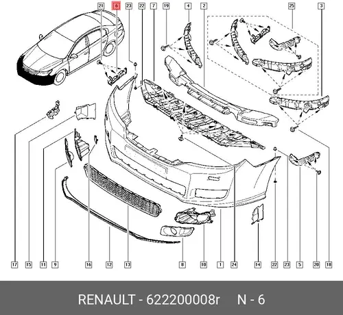 622200008R КРОНШТЕЙН БАМПЕРА ПЕР. ПРАВ RENAULT