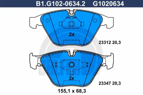 Тормозные колодки дисковые GALFER B1.G102-0634.2