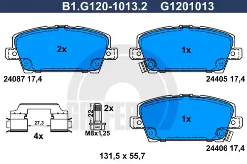 Тормозные колодки дисковые GALFER B1.G120-1013.2