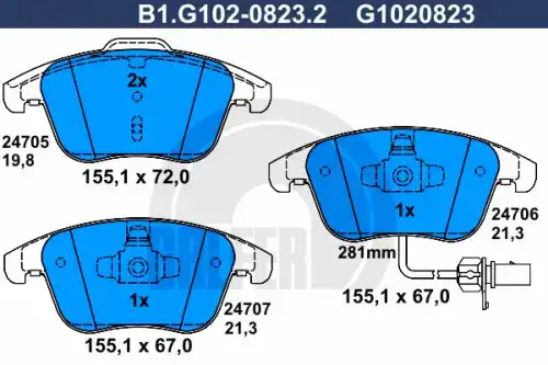 Тормозные колодки дисковые GALFER B1.G102-0823.2