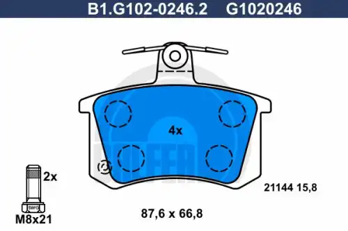 Тормозные колодки дисковые GALFER B1.G102-0246.2