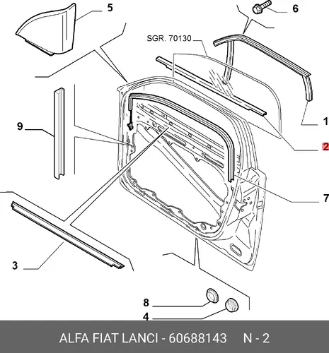 Уплотнитель стекла внешний, левый 60688143 FIAT