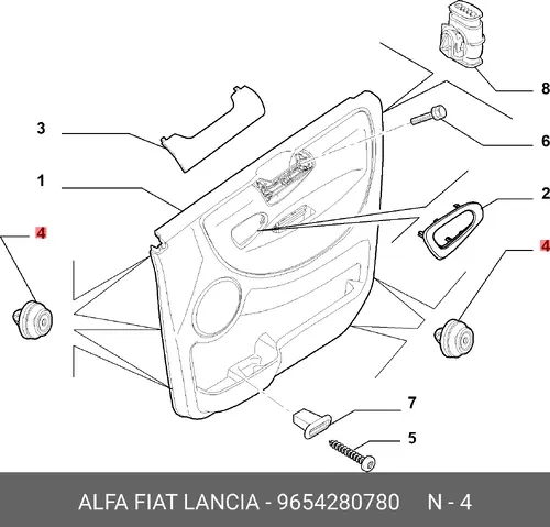 КЛИПСА ОБИВКИ ДВЕРИ 9654280780 FIAT